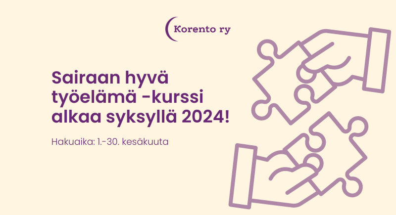 Ilmoitus: sairaan hyvä työelämä -kurssi alkaa syksyllä 2024. Hakuaika kurssille: 1.-30. kesäkuuta